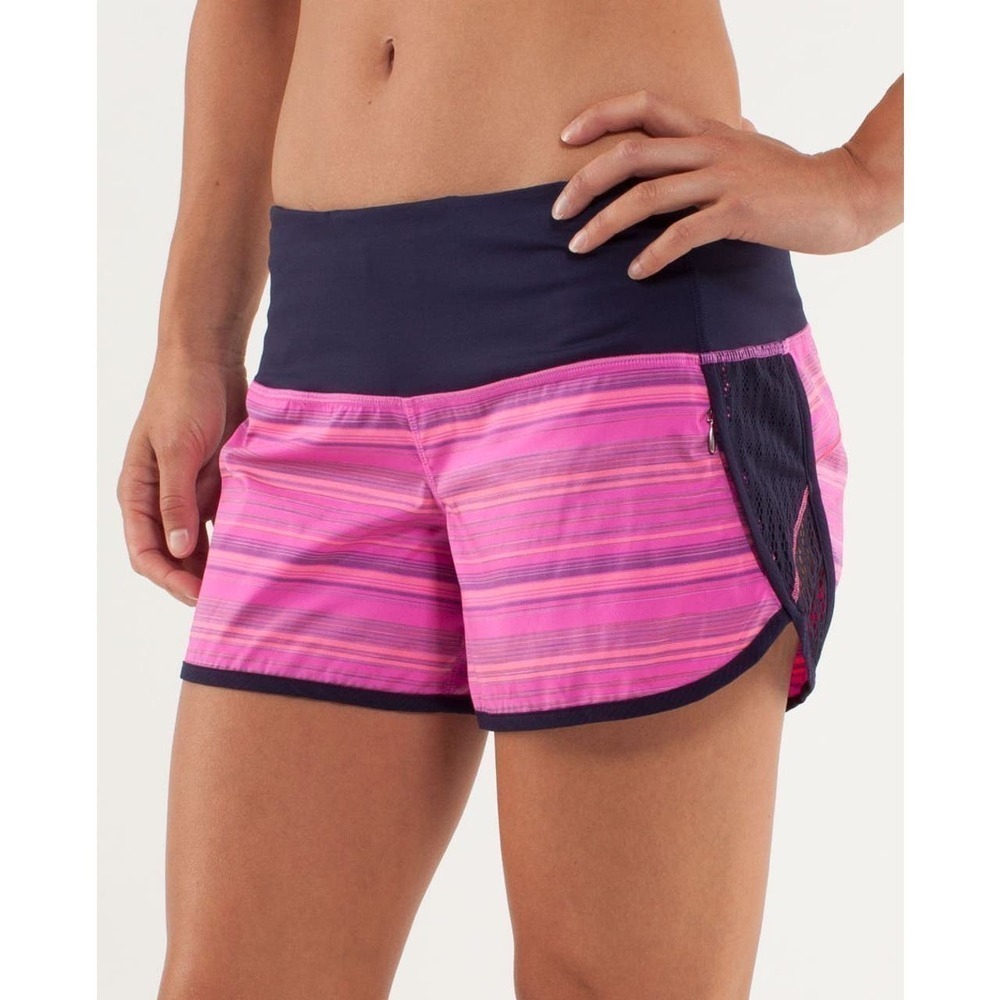 Lululemon Women's Pink 4 Sun Sprinter Short Stripe Pow Pink / Deep Indigo